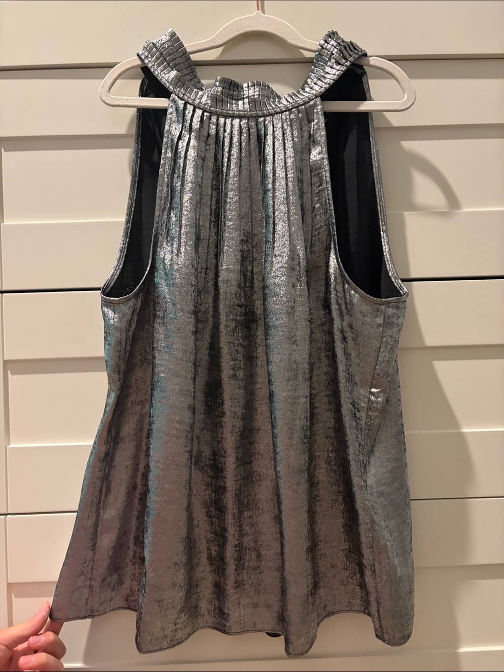 White House Black Market Silver Pleated Top